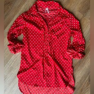 Valentine’s Day Red and white heart polka dot tunic blouse, size small